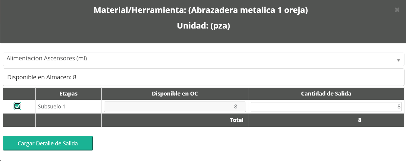 Asignación de material a item y etapa