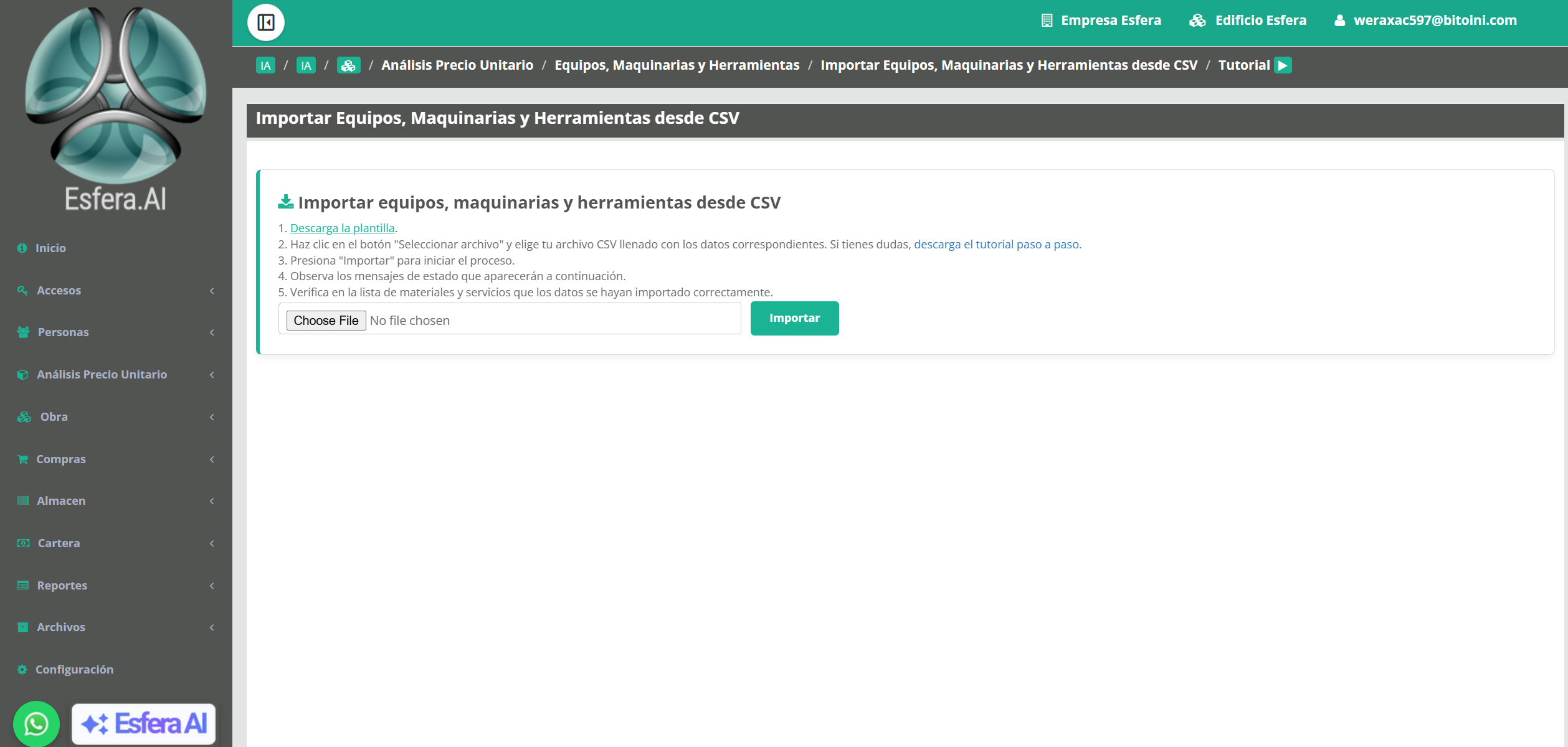 Importar equipos desde CSV