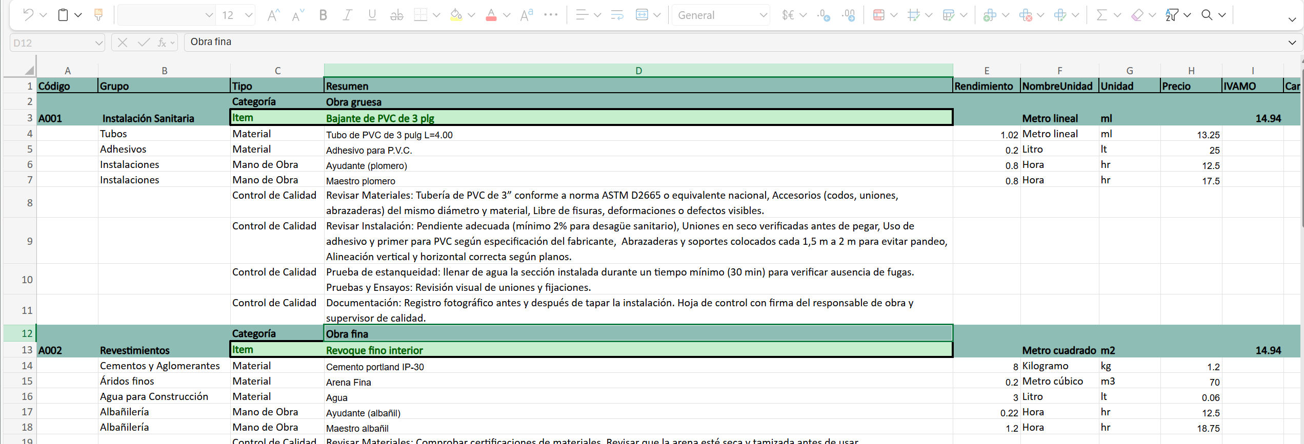 Plantilla de Excel para importar ítems