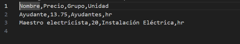 Plantilla de importación CSV para mano de obra
