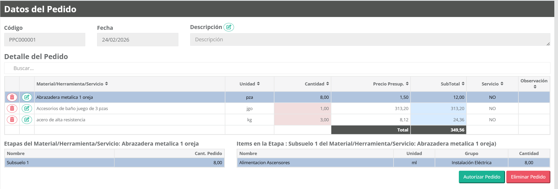 Autorizar pedido desde el listado