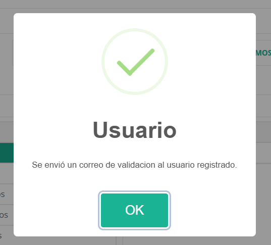 Confirmación de creación de usuario