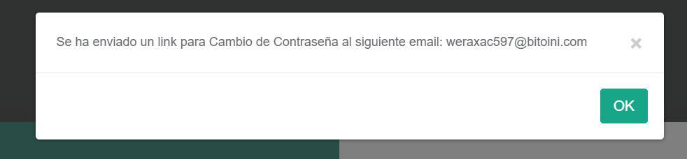 Aviso de envío de correo para restablecer contraseña