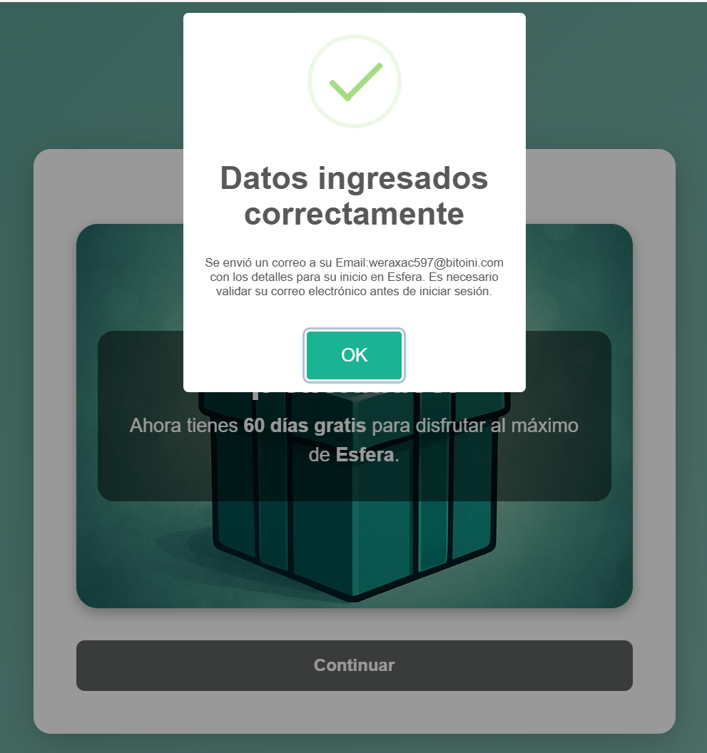 Aviso de correo electrónico enviado